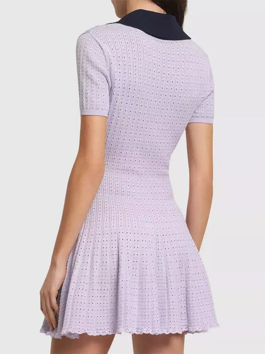 Lilac Knit Mini Dress with Flared Hem - Dresses