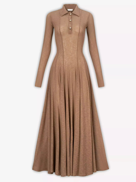 Long Sleeve Knit Polo Collar Maxi Dress Dresses