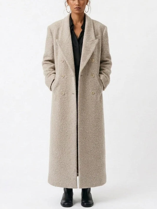 Long Bouclé Double Breasted Coat - Coats