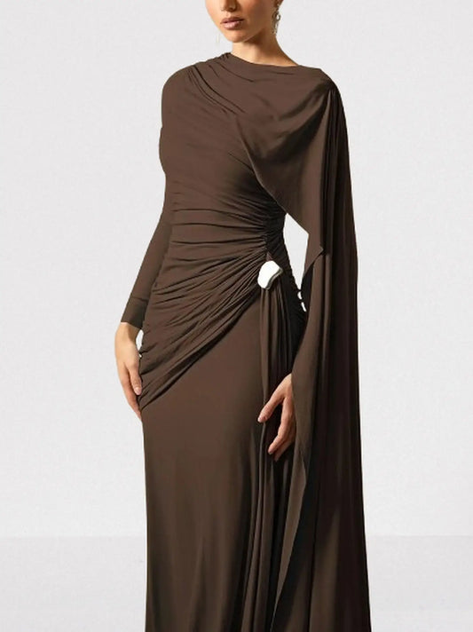 Long Cape-Sleeve Stretch Maxi Dress - Dresses