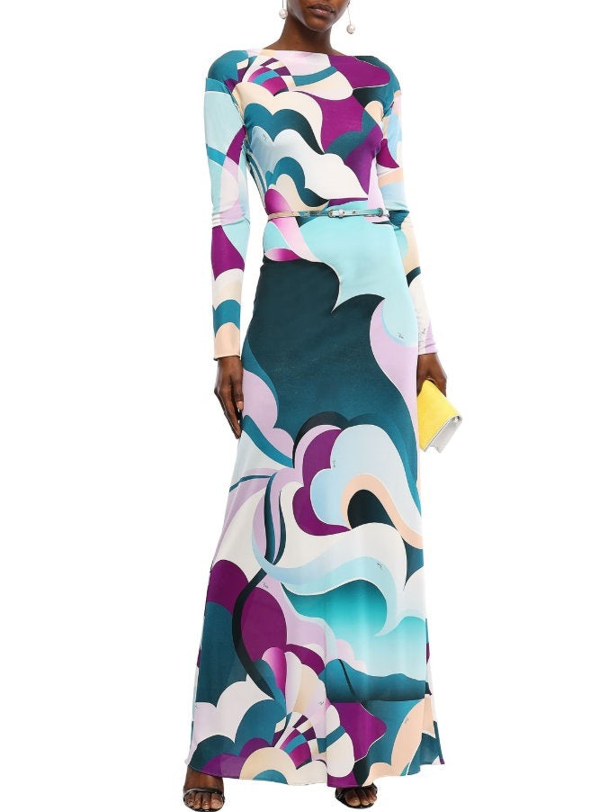 Long Printed Silk Dress