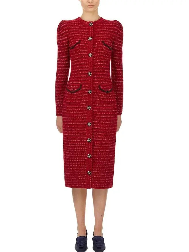 Longline Knit Cardigan Dress Red - Dresses