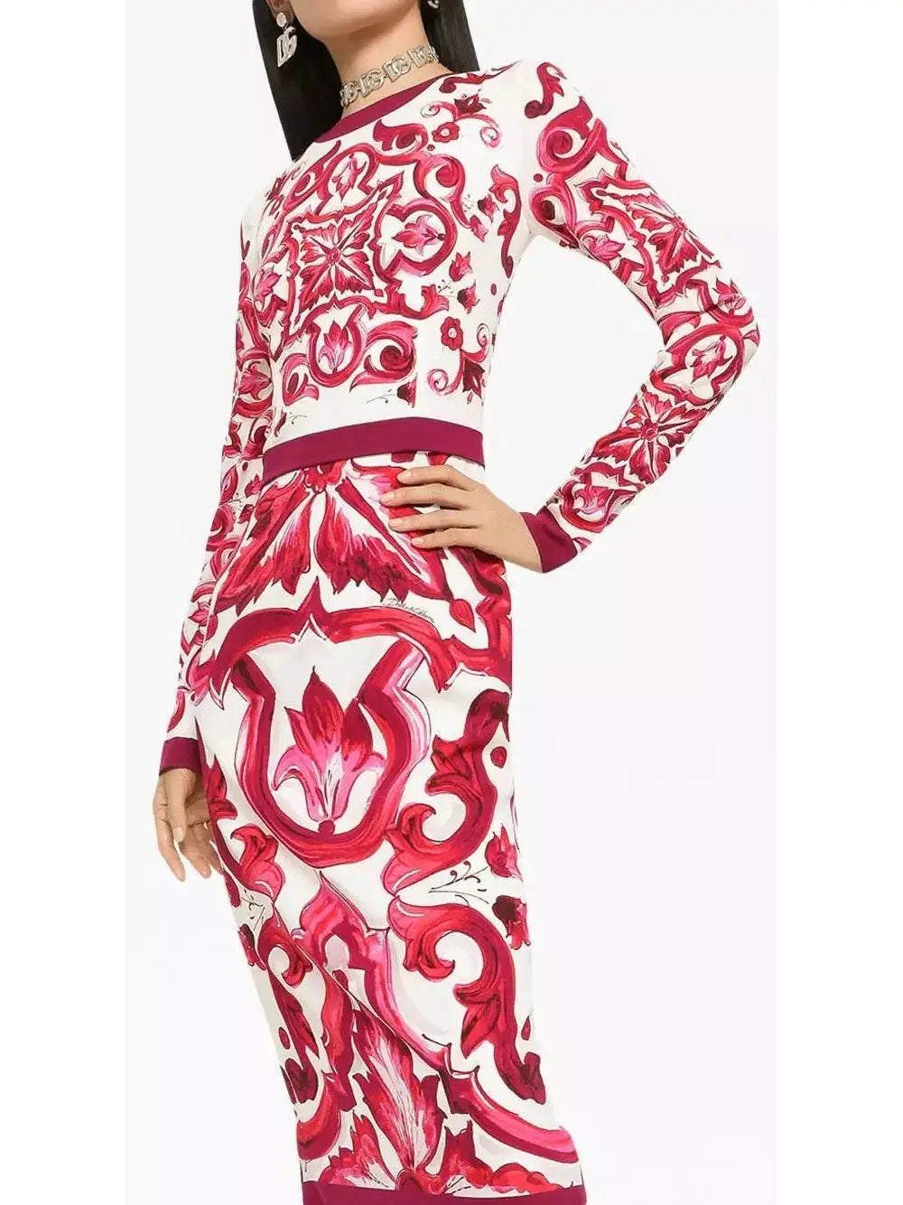 Majolica Print Pencil Midi Dress - Branna Couture