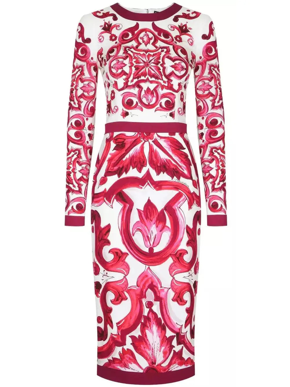 Majolica Print Pencil Midi Dress - Branna Couture