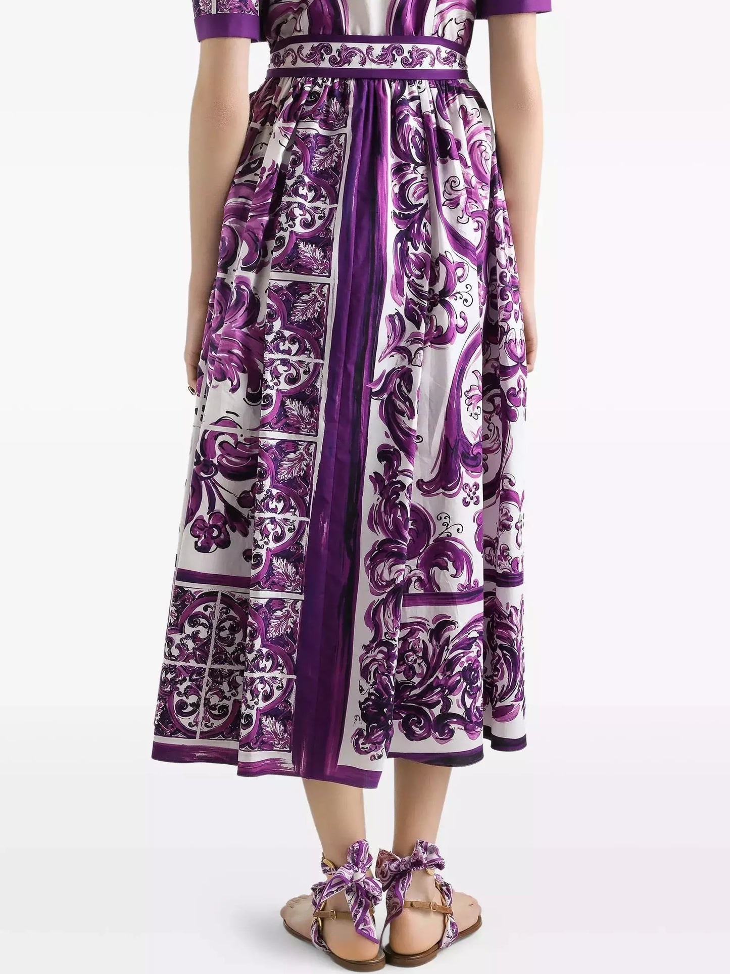 Majolica Italian Print Cotton Poplin Midi Shirt Dress