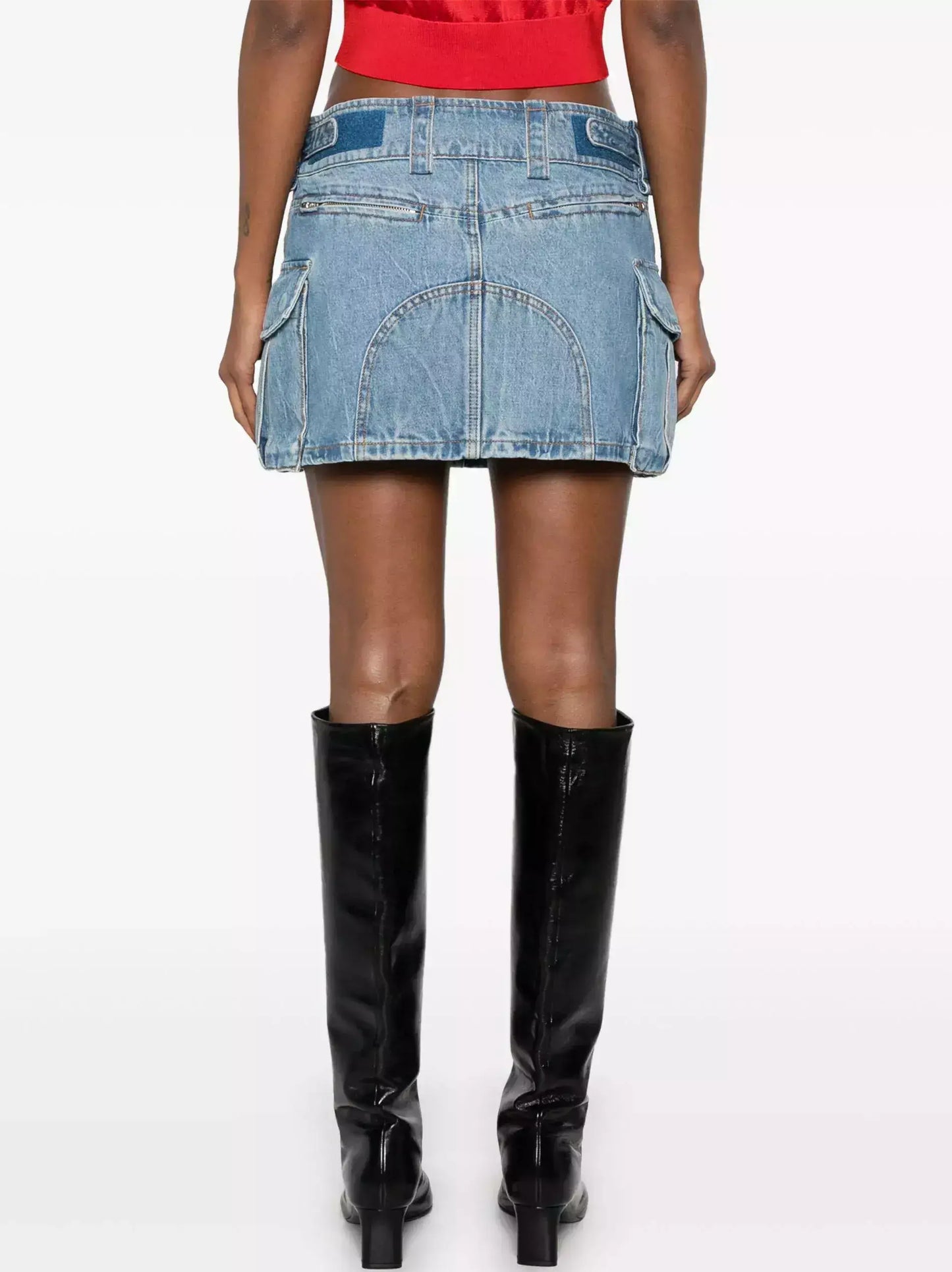 Mid-Rise Denim Cargo Pocket Mini Skirt - Skirts