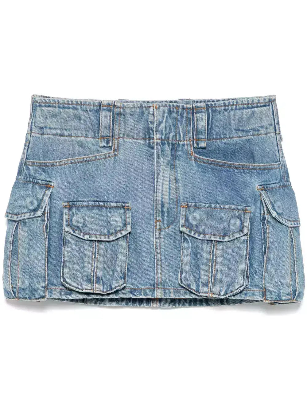 Mid-Rise Denim Cargo Pocket Mini Skirt - Skirts