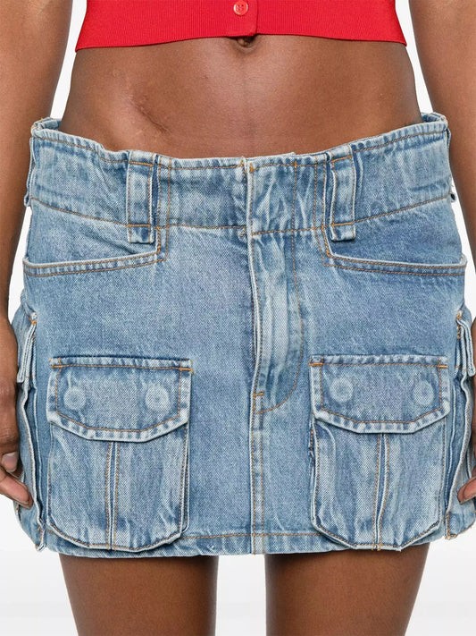 Mid-Rise Denim Cargo Pocket Mini Skirt - Skirts