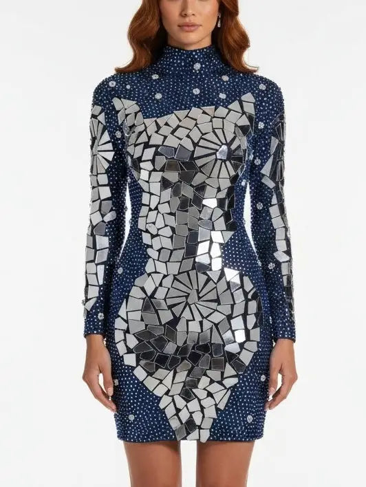 Mirror-Appliqué Crystal-Embellished Sheer Mini Dress - Dresses