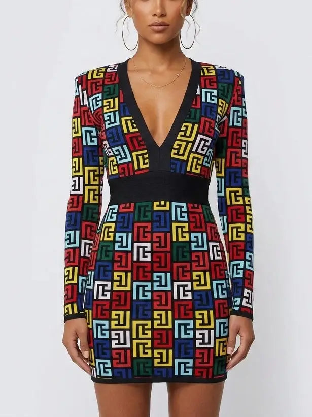 Multicolor Monogram Jacquard Knit Mini Dress Multicolor Monogram Jacquard Knit Mini Dress