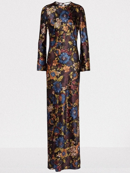 Multicolor Floral Silk-Blend Maxi Dress - Dresses