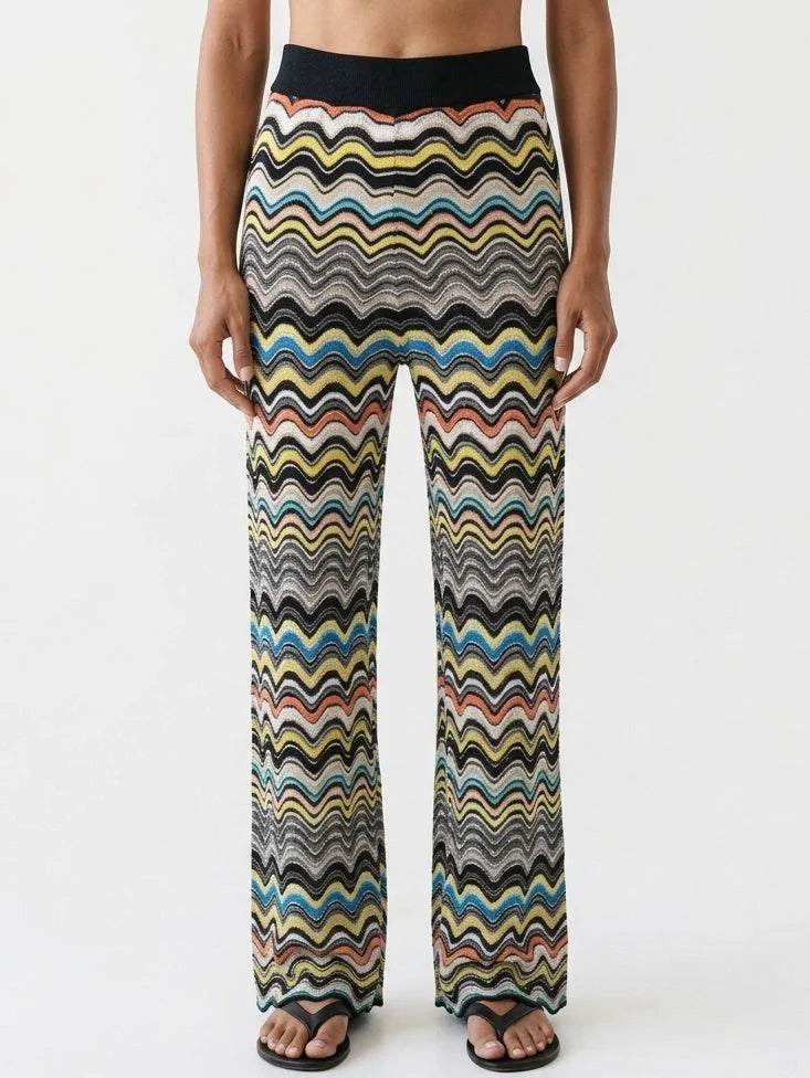 Multicolor Zigzag Knit Cardigan and Pants Set - Suits & Sets