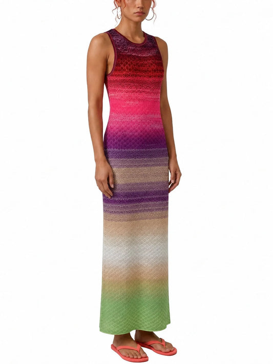 Multicolored Ombre Knit Sleeveless Maxi Dress - Dresses