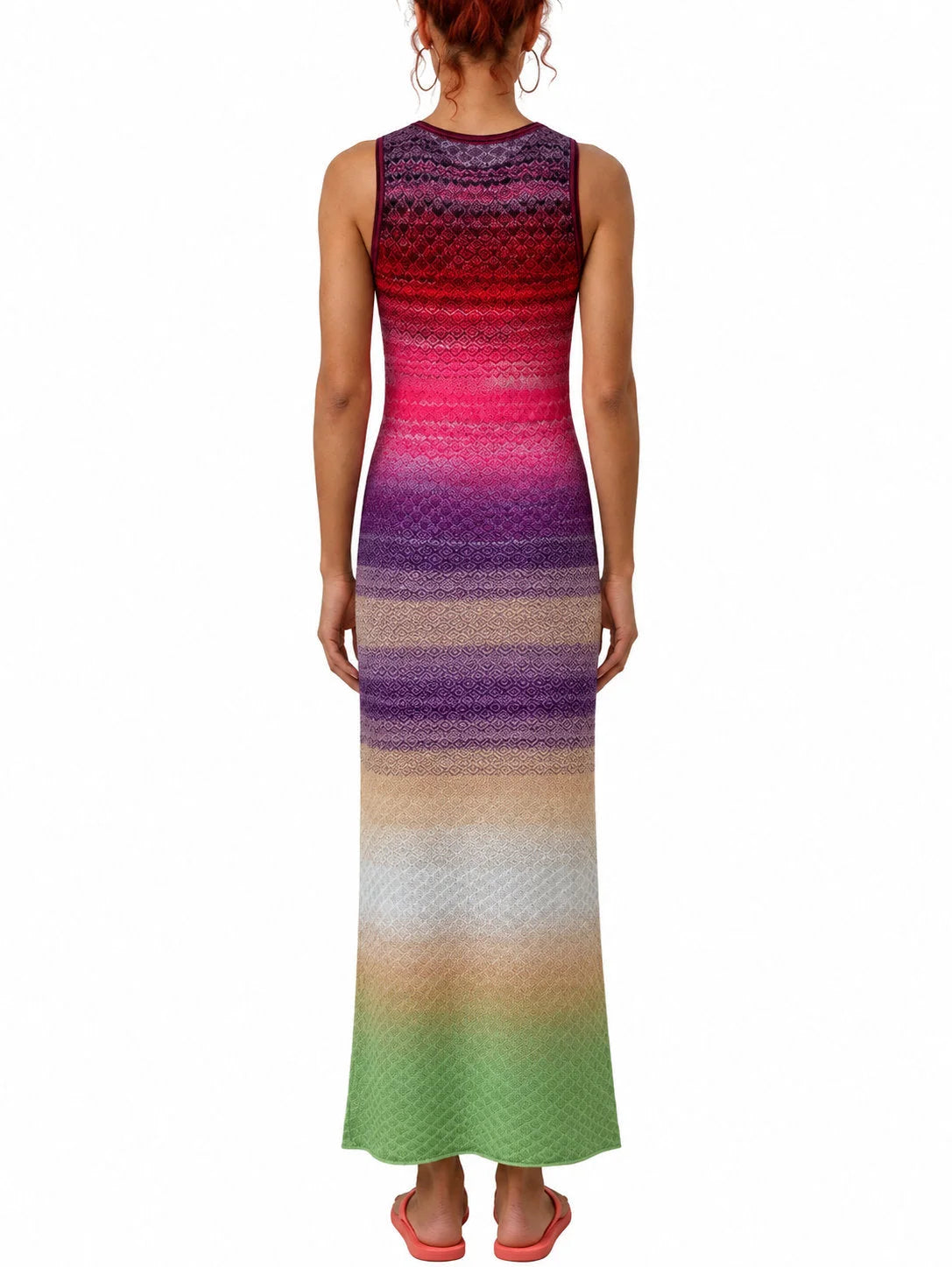 Multicolored Ombre Knit Sleeveless Maxi Dress - Dresses