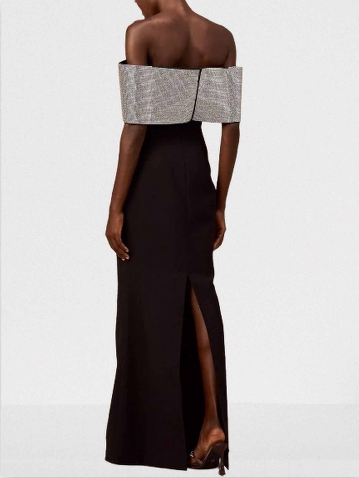 Off-Shoulder Large Crystal-Embellished Bow Black Gown