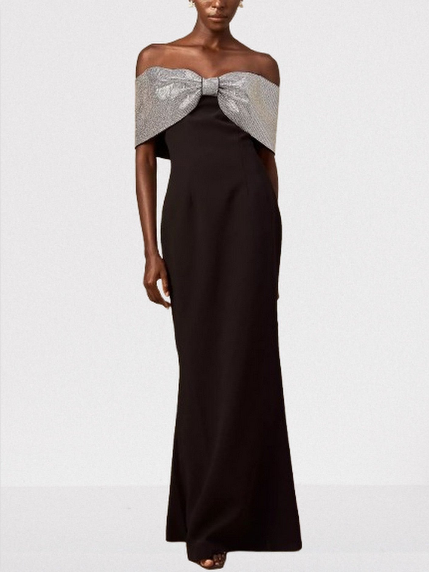 Off-Shoulder Large Crystal-Embellished Bow Black Gown