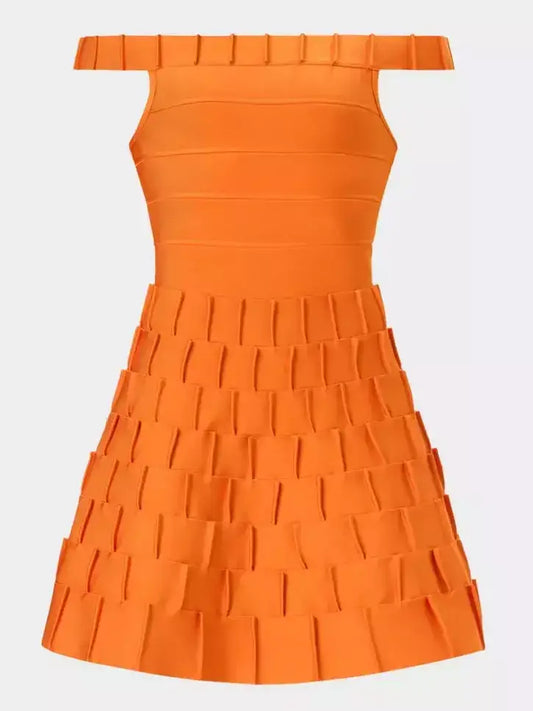 Off-Shoulder Orange Fit and Flare Mini Dress - Dresses