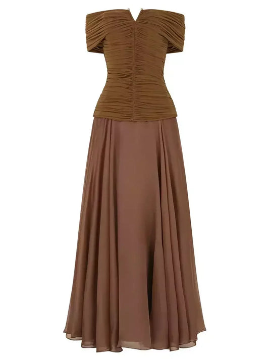 Off-Shoulder Ruched Stretch Top and Skirt Set - Suits & Sets