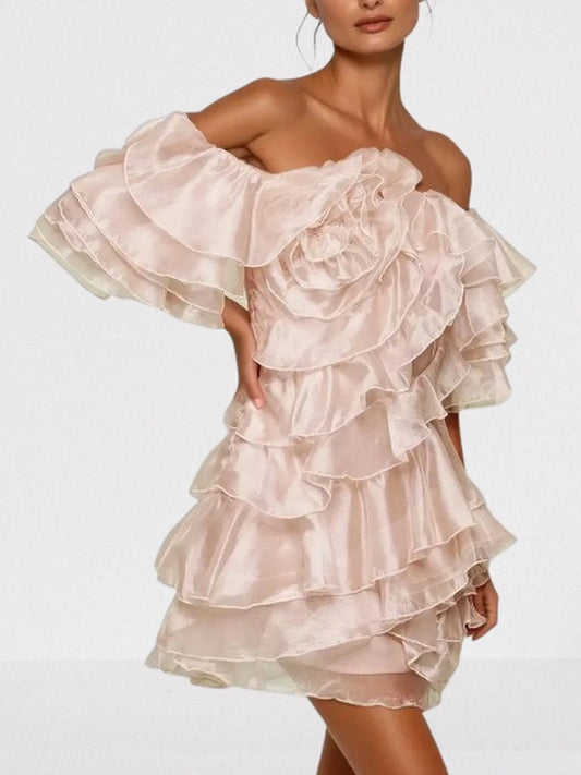 Off Shoulder Ruffle Tiered Mini Dress Dresses
