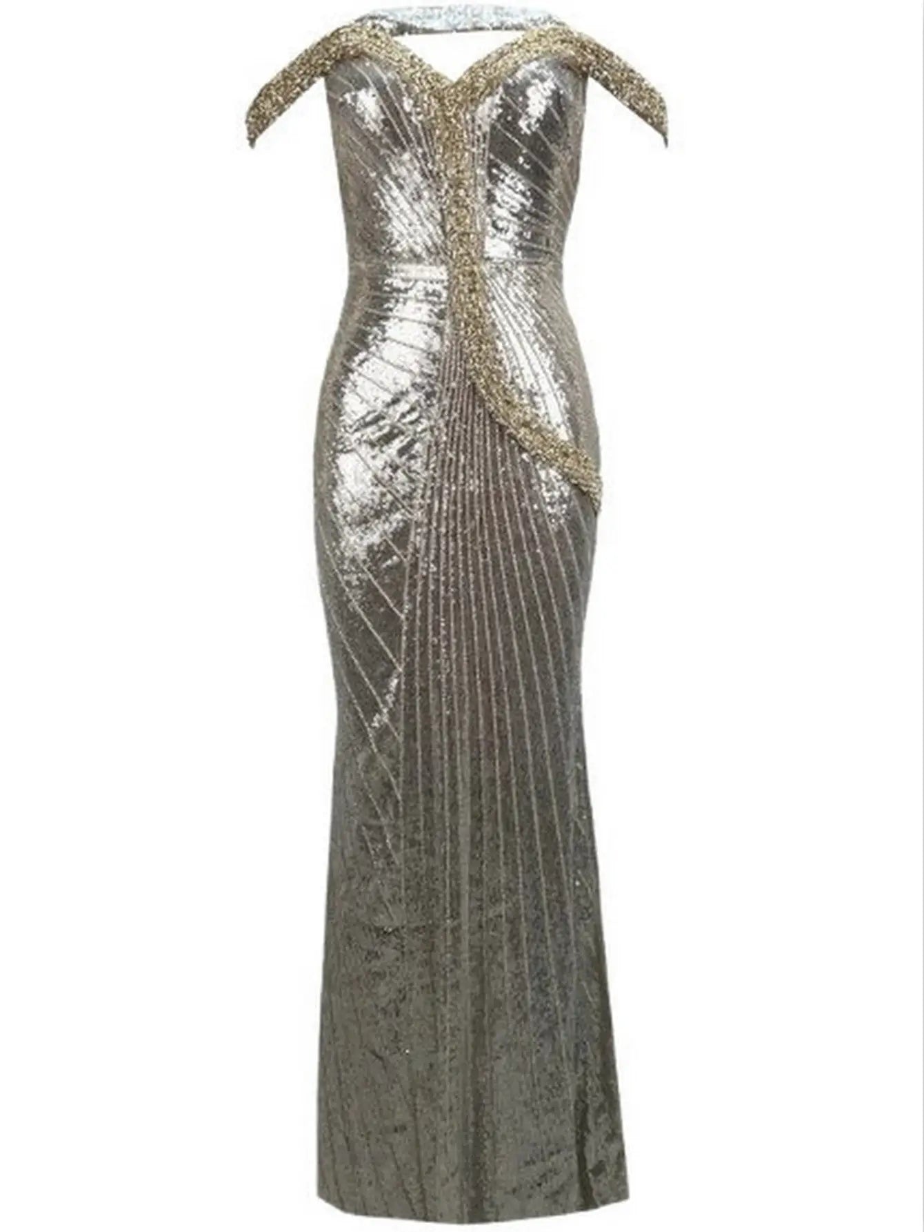 Off-Shoulder Sequin and Crystal Embellished Gown - Dresses
