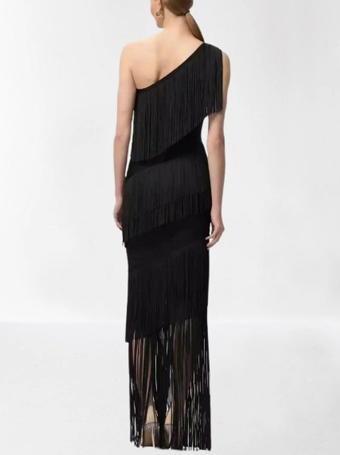 One-Shoulder Fringe-Embellished Maxi Dress - Dresses