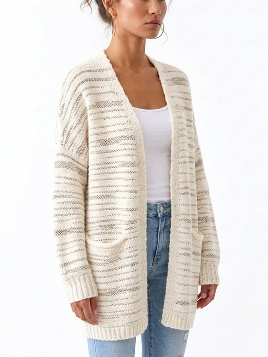 Open-Knit Paneled Long Wool Cardigan - Sweaters & Knitwear