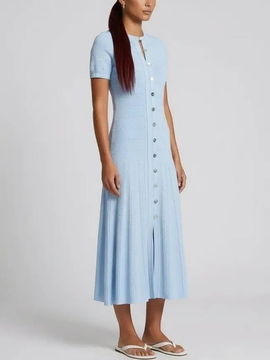 Paneled Jacquard Knit Fit-and-Flare Midi Dress - Dresses