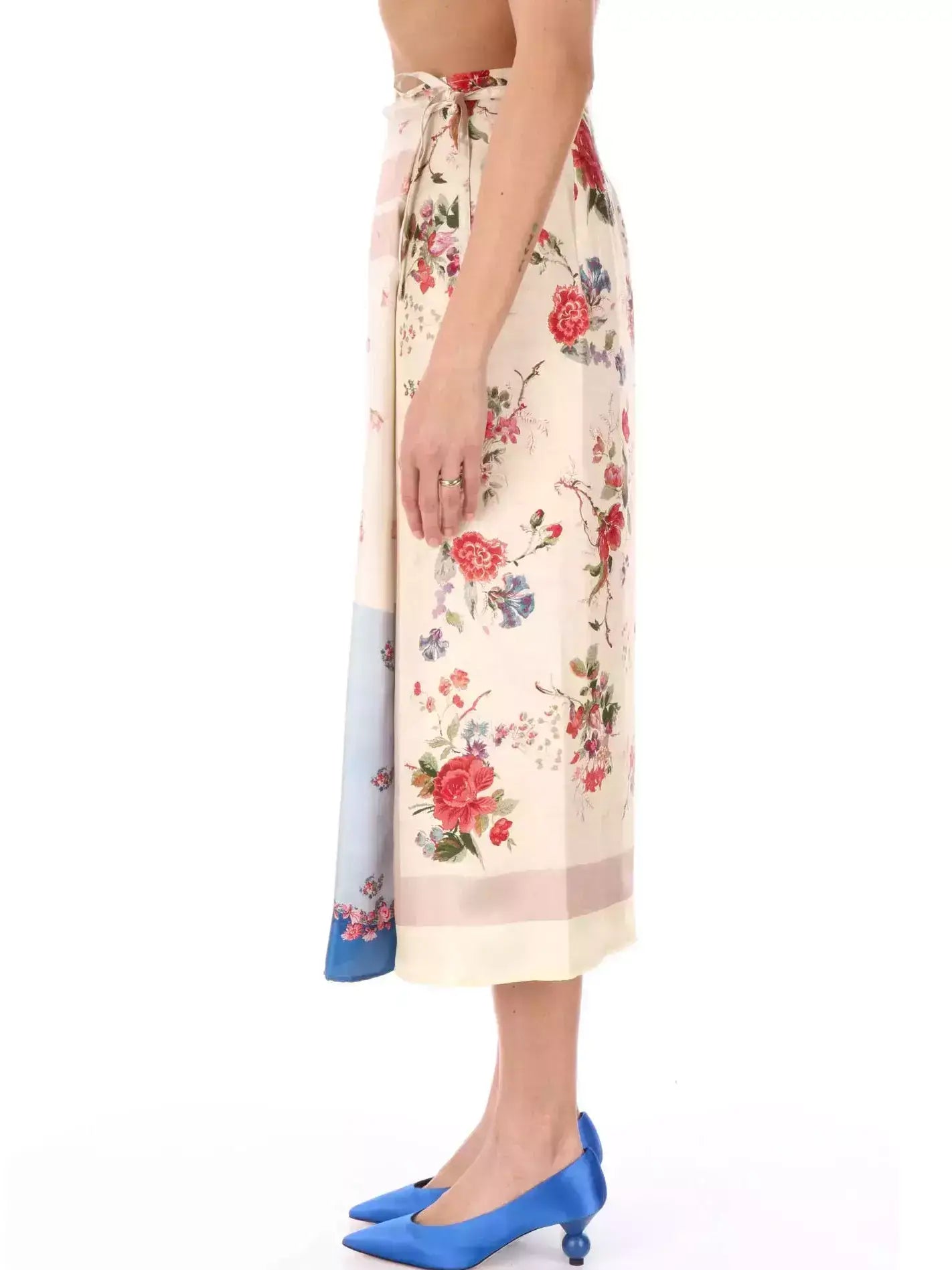Patchwork Print Silk Wrap Midi Skirt - Skirts