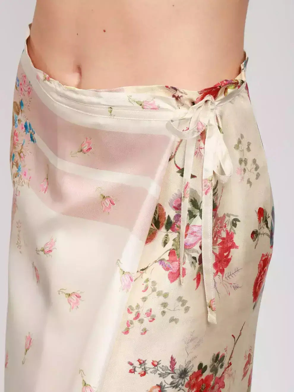 Patchwork Print Silk Wrap Midi Skirt - Skirts
