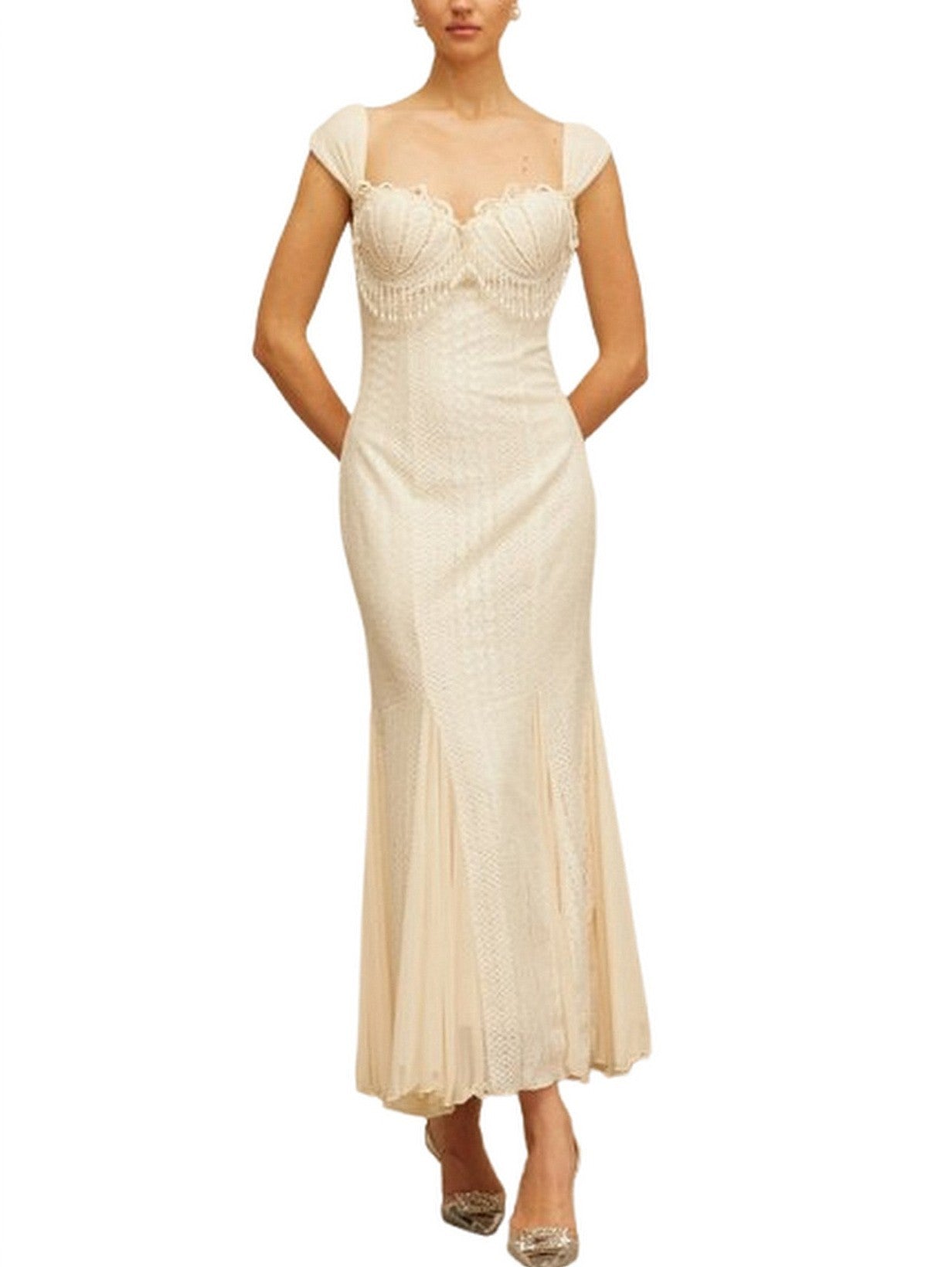 Pearl-Fringed Flared-Hem Maxi Dress - Dresses