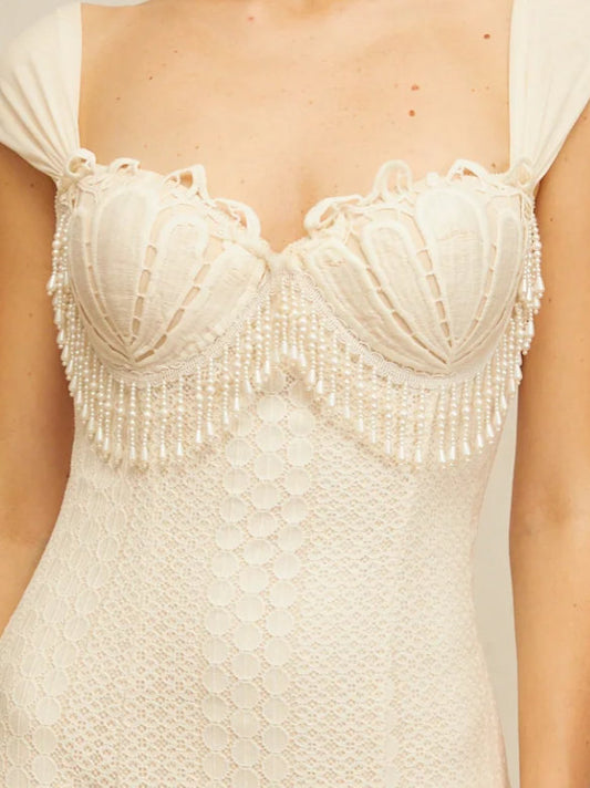 Pearl-Fringed Flared-Hem Maxi Dress - Dresses