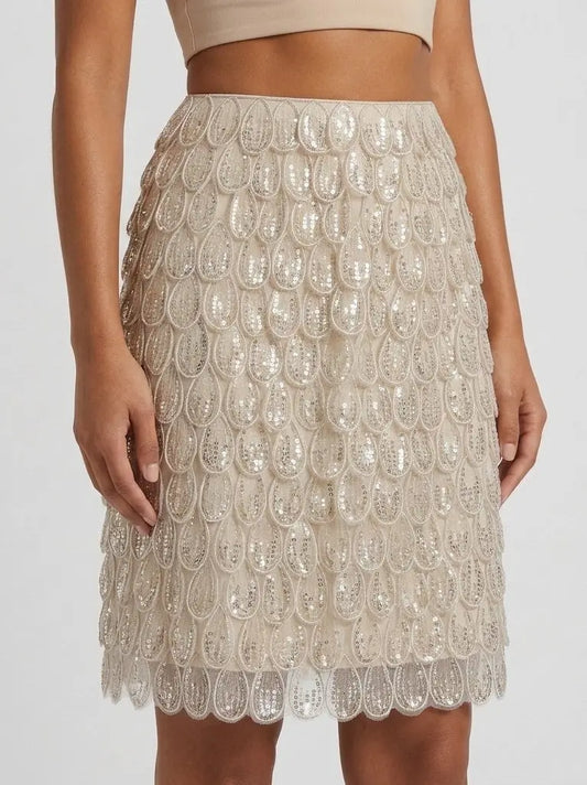 Petal Sequin Embellished Mini Skirt - Skirts