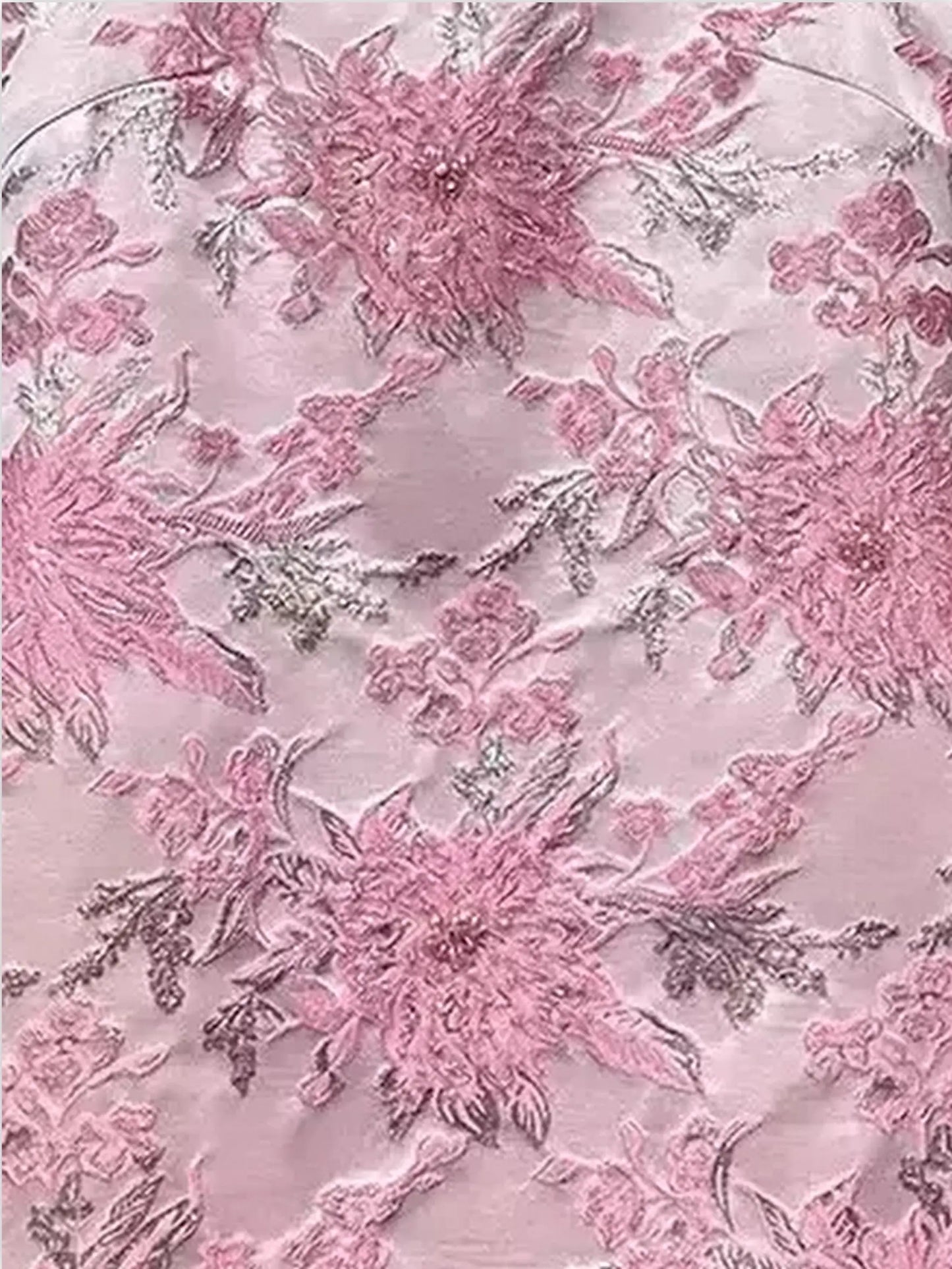 Pink Floral Jacquard Shift Dress with Beaded Detail - Dresses