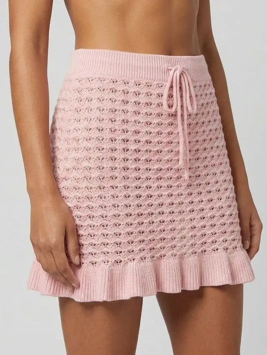 Pink Pointelle Knit Ruffle Mini Skirt - Skirts