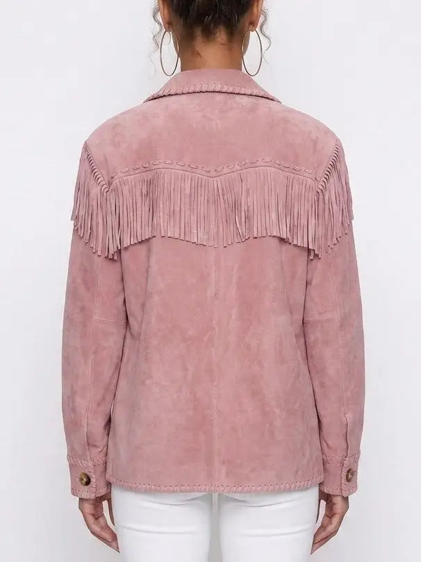 Pink Suede Fringe Jacket - Jackets