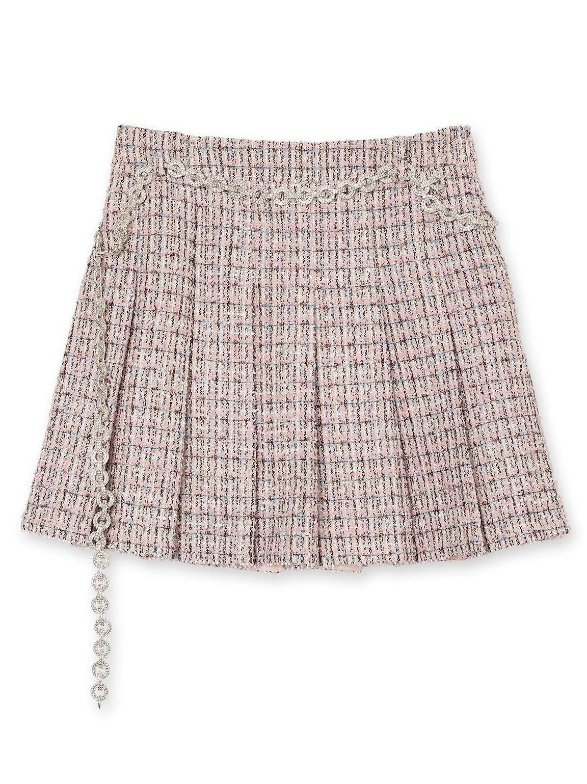 Pink Tweed Fur-Cuff Jacket and Skirt Set - Suits & Sets