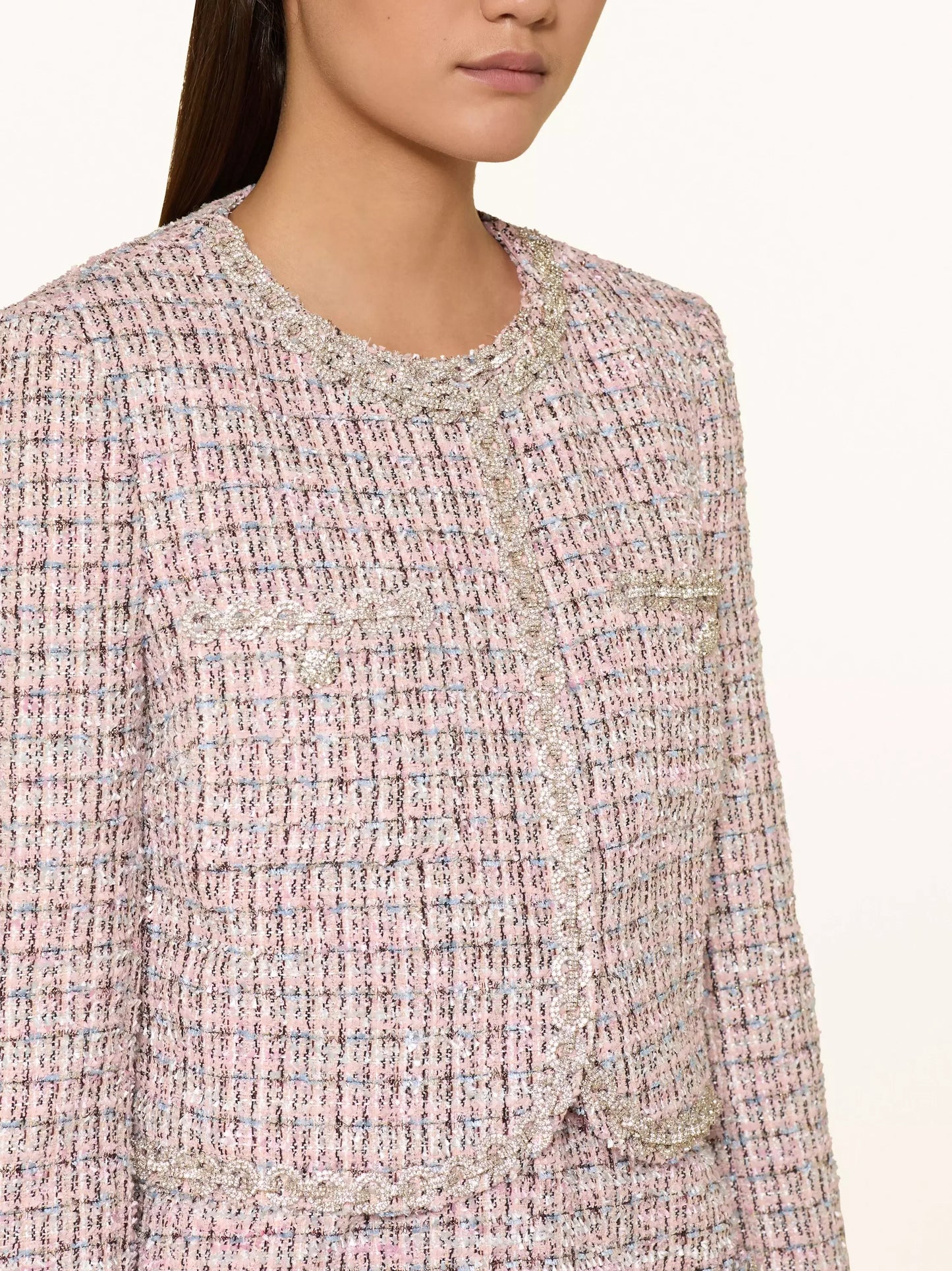 Pink Tweed Fur-Cuff Jacket and Skirt Set - Suits & Sets