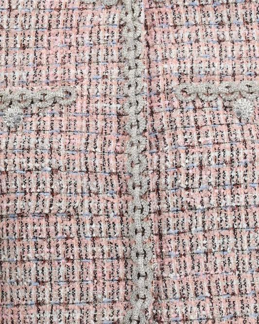 Pink Tweed Fur-Cuff Jacket and Skirt Set - Suits & Sets