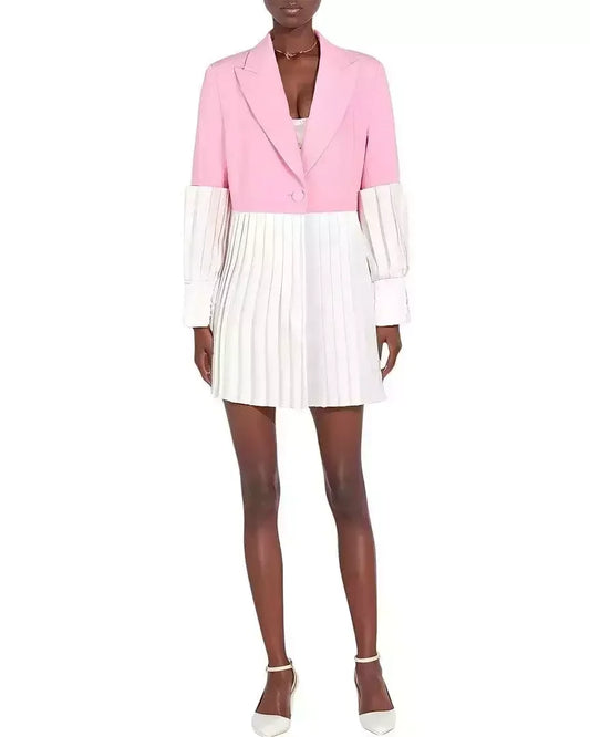 Pink and White Single Breasted Blazer with Pleats Jackets