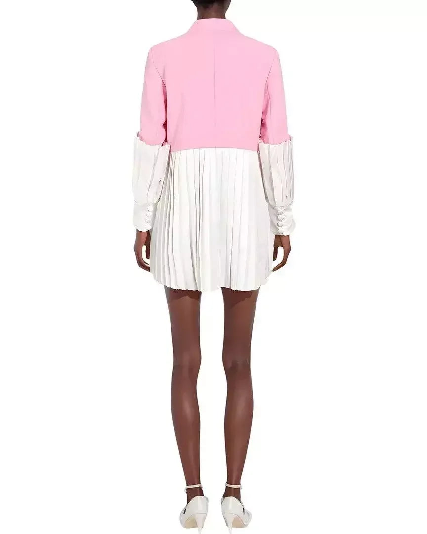 Pink and White Single Breasted Blazer with Pleats Jackets
