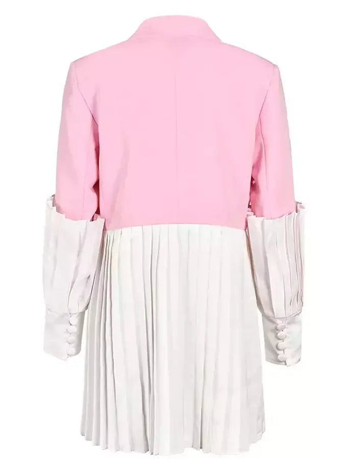 Pink and White Single Breasted Blazer with Pleats Jackets