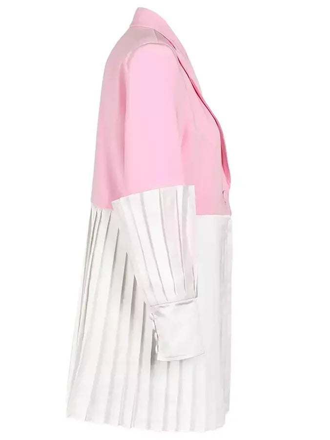 Pink and White Single Breasted Blazer with Pleats Jackets