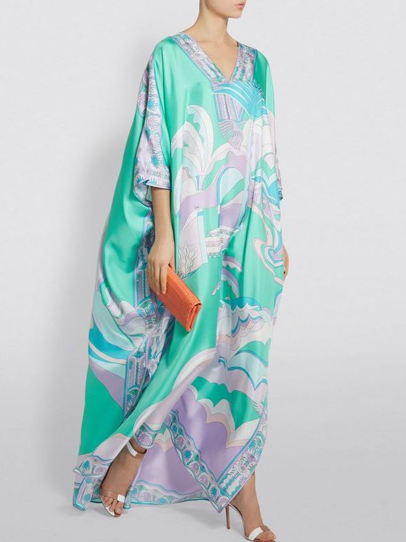 Printed Jersey Silk Kaftan Dress