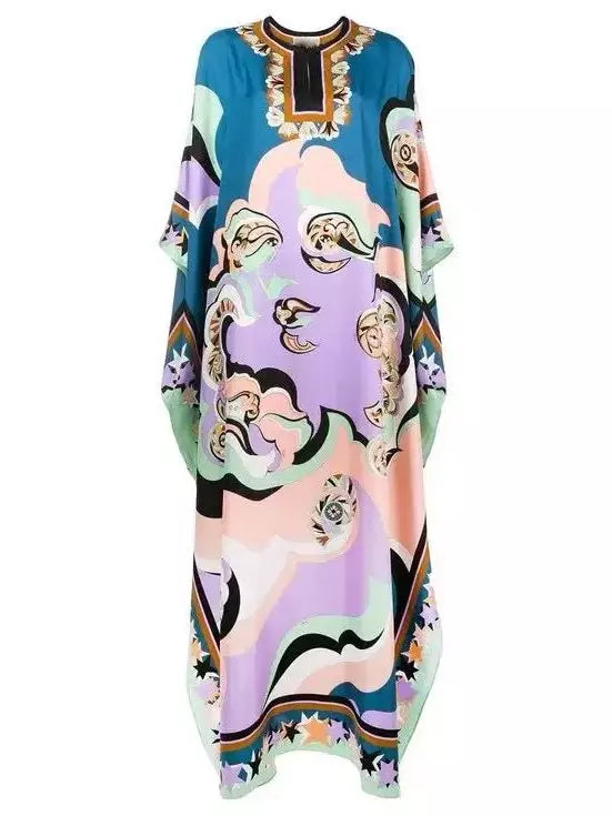 Printed Kaftan Silk Dress