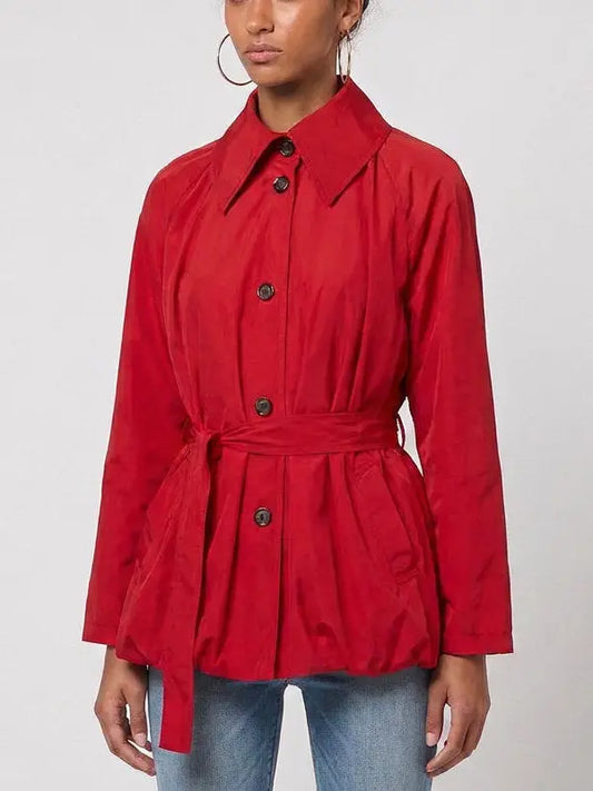 Red Belted Bubble Hem Jacket - Jackets