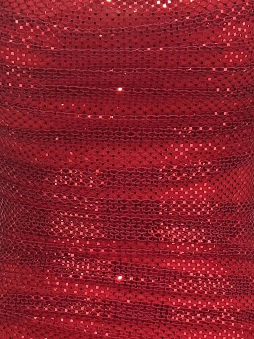 Red Sequin Draped Mini Dress with Feather Hem - Dresses