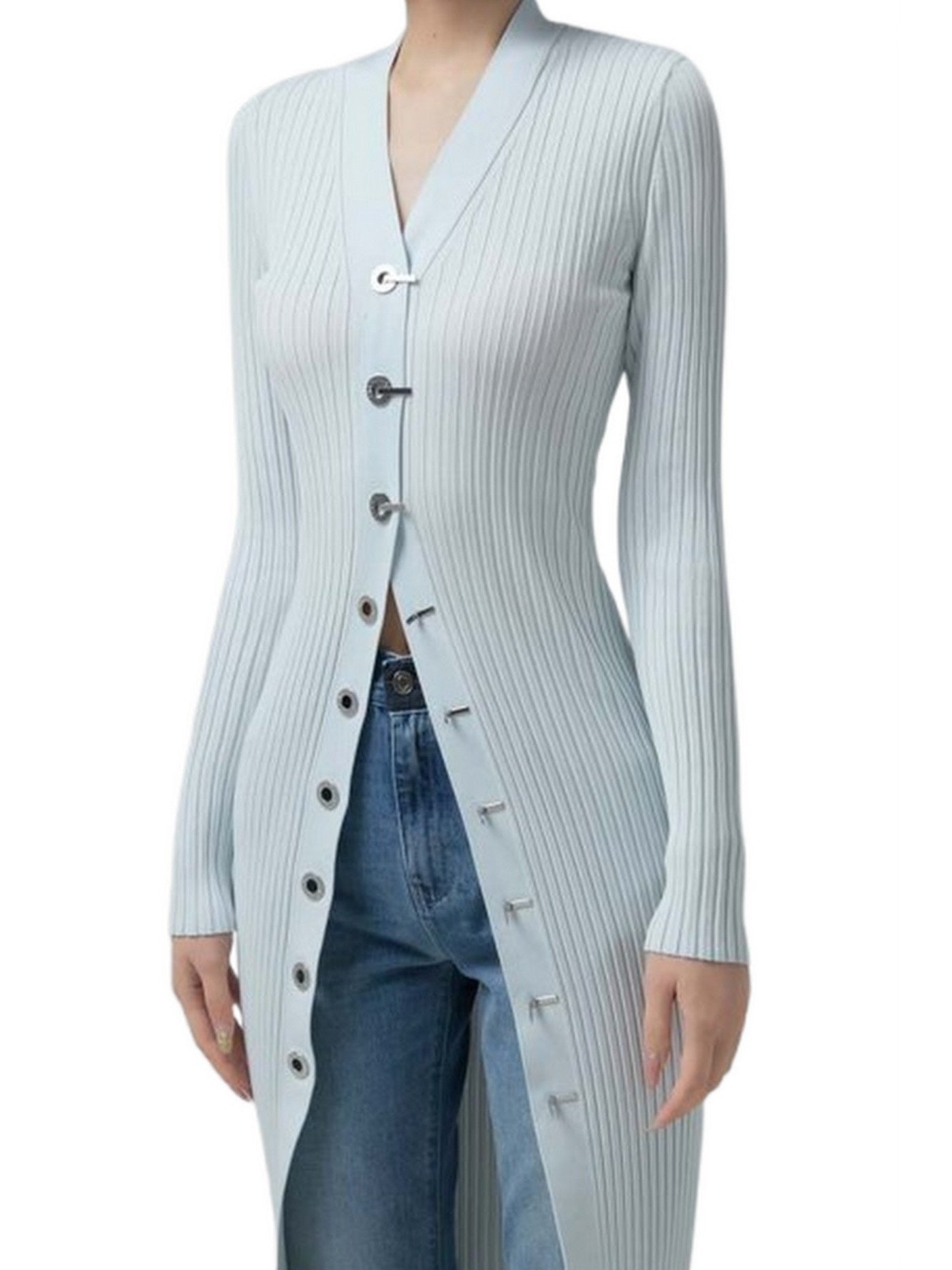 Ribbed Knit Cardigan Dress with Latch Hooks