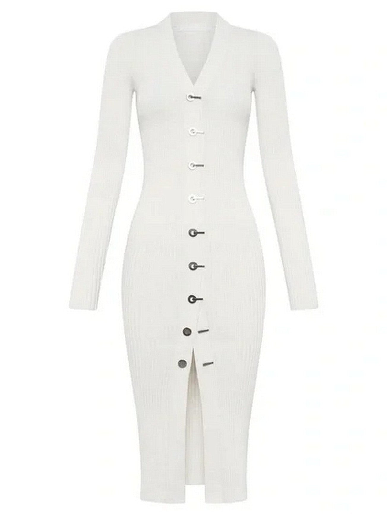 Ribbed Knit Cardigan Dress with Latch Hooks