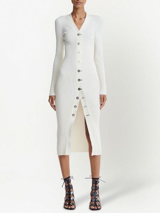 Ribbed Knit Cardigan Dress with Latch Hooks