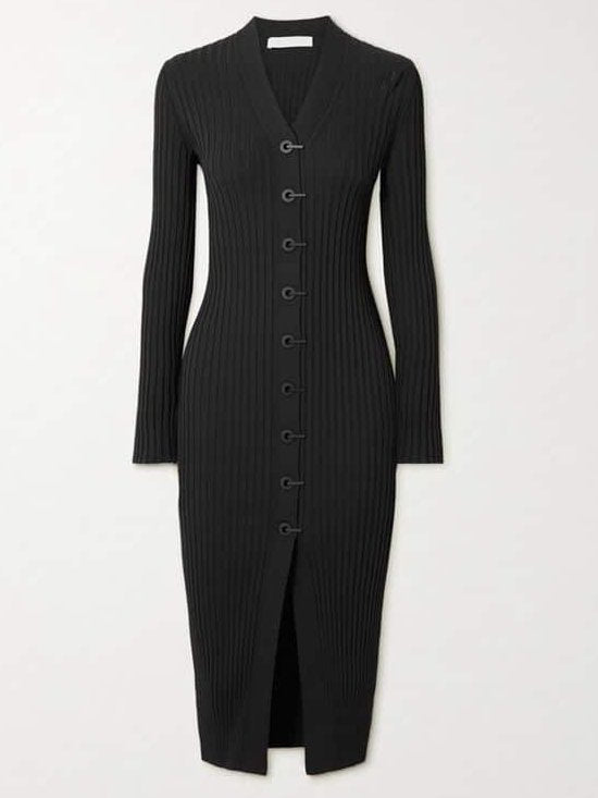 Ribbed Knit Cardigan Dress with Latch Hooks